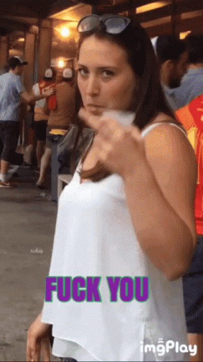 Woman In White Tank Top Giving Middle Finger Saying Fuck You GIF