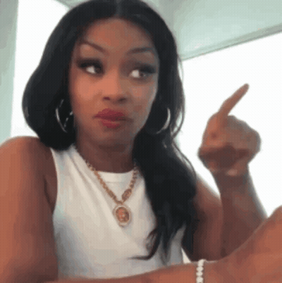 Woman In White Tank Top Pointing Finger GIF