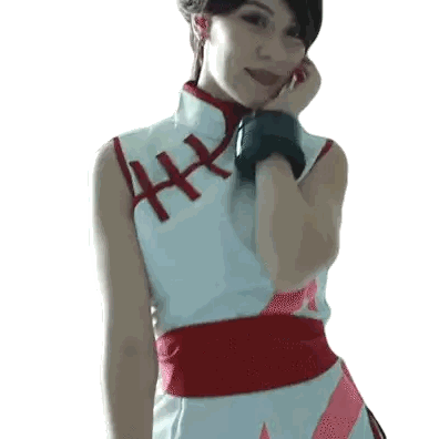 Woman In White Top With Red Stitching And Red Belt Letter H Sticker