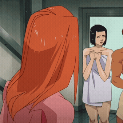 Woman In White Towel Next To Man GIF
