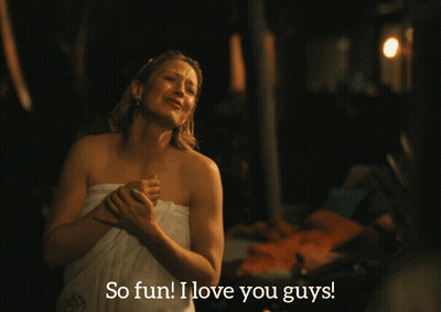 Woman In White Towel Says So Fun I Love You GIF