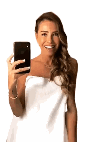 Woman In White Towel Taking Selfie Sticker