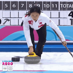 Woman In White Uniform Curling Slide GIF
