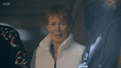 Woman In White Vest Says I Just Farted In Front Of BBC Logo GIF