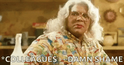 Woman In Wig And Glasses Says Colleagues Damn Shame GIF