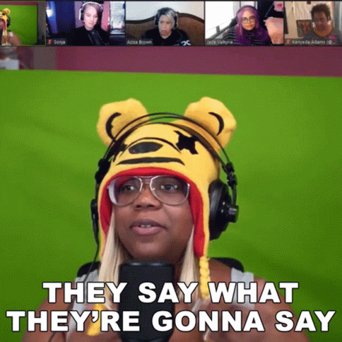 Woman In Winnie Pooh Hat And Headphones Saying What They Gonna Say GIF