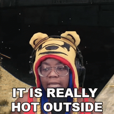 Woman In Winnie The Pooh Hat And Headphones Says It Is Really Hot Outside GIF