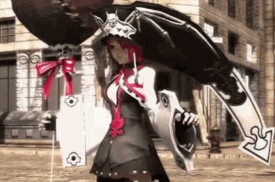 Woman In Witch Costume Holding Umbrella And Balloon GIF