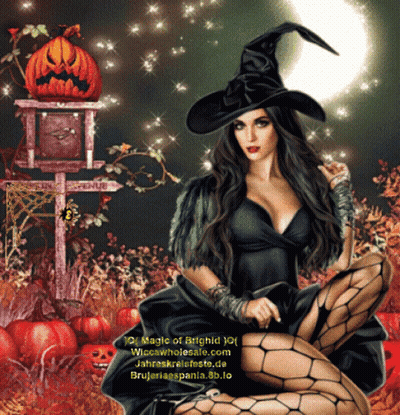 Woman In Witch Costume In Front Of Pumpkin GIF