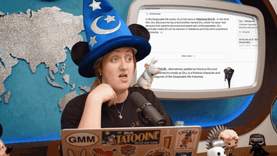 Woman In Wizard Hat With GMM Sticker On Laptop GIF