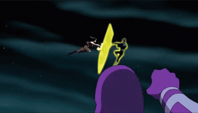 Woman In Wonder Woman Costume Next To Man In Purple Glove GIF