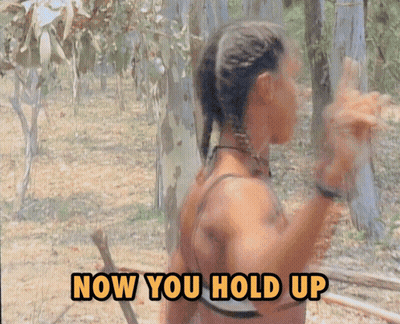 Woman In Woods Saying Now You Hold Up GIF