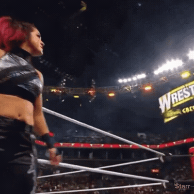 Woman In Wrestling Ring Smack Down Sign GIF