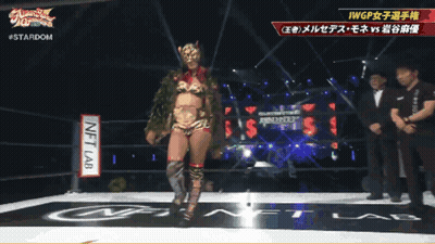 Woman In Wrestling Ring With Net Lam Sign GIF
