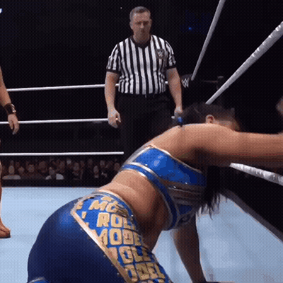 Woman In Wrestling Ring With Referee GIF