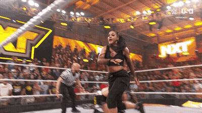 Woman In Wrestling Ring With Referee GIF