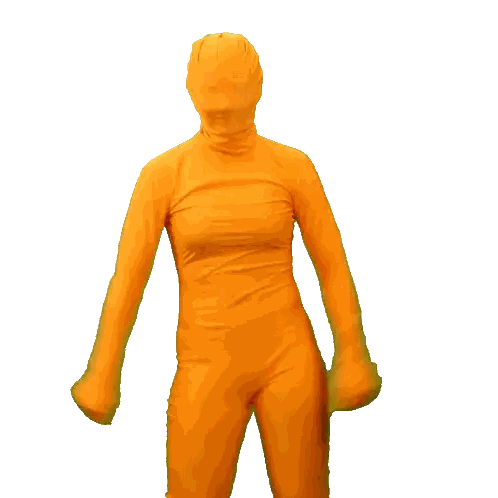 Woman In Yellow Bodysuit With Mask Sticker