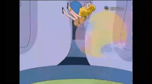 Woman In Yellow Dress Falling Down Staircase Cartoon GIF