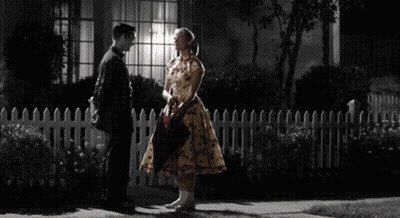 Woman In Yellow Dress Holding Pink Plaid Umbrella GIF
