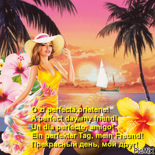 Woman In Yellow Dress In Front Of Sailboat On Beach GIF
