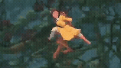 Woman In Yellow Dress Lifted By Gorilla GIF
