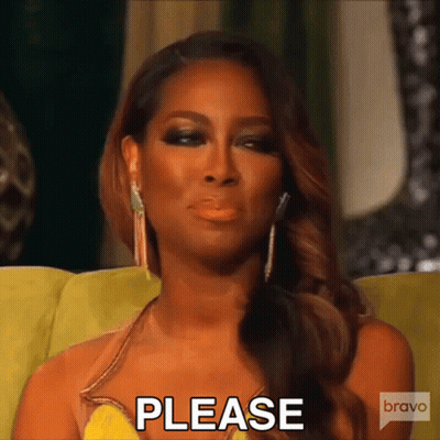 Woman In Yellow Dress On Couch Saying Please GIF