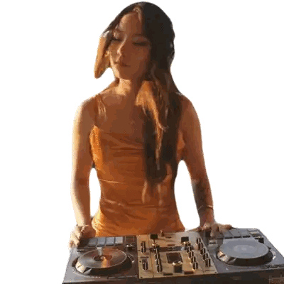 Woman In Yellow Dress Playing DJ Mixer Sticker