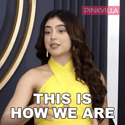 Woman In Yellow Dress Saying This Is How We Are GIF