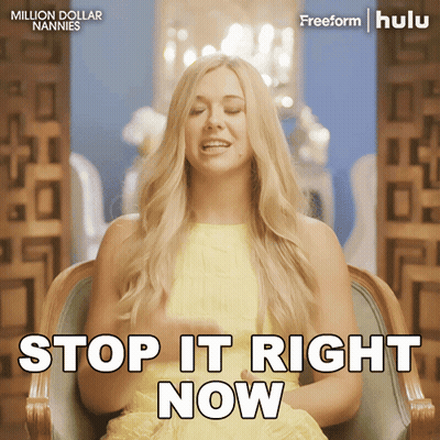 Woman In Yellow Dress Sitting In Chair Saying Stop It Right Now GIF