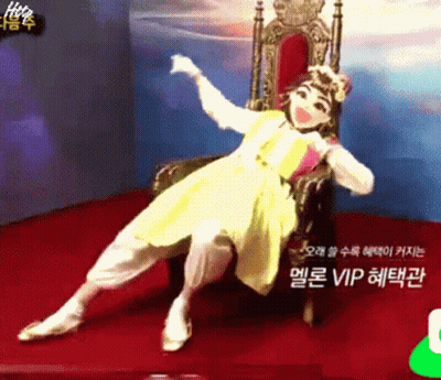 Woman In Yellow Dress Sitting On Throne With Foreign Writing GIF