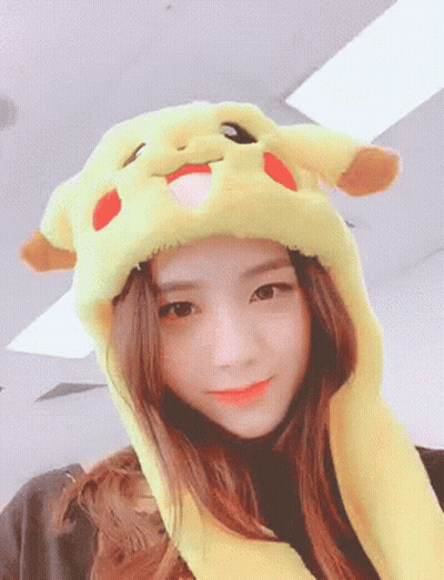 Woman In Yellow Hat With Pikachu GIF