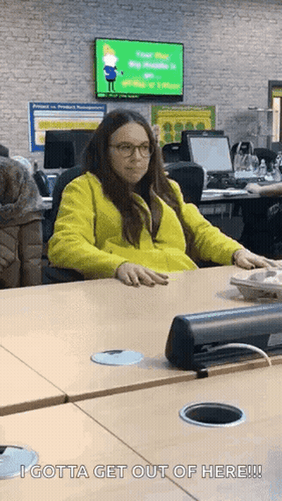 Woman in Yellow Jacket I Gotta Get Out of Here