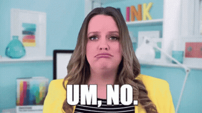 Woman In Yellow Jacket Saying Um No GIF