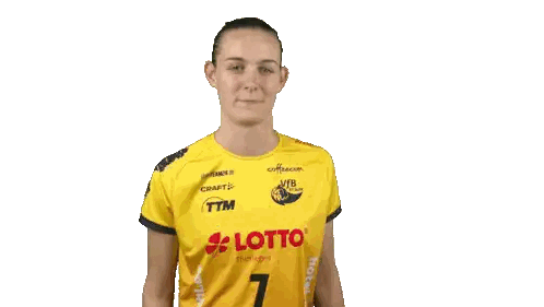 Woman In Yellow Lotto Jersey Pointing Up Sticker