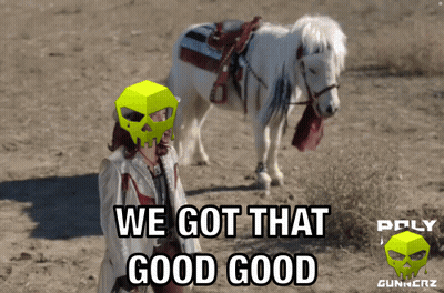 Woman In Yellow Mask With White Horse Saying We Got That Good Good GIF