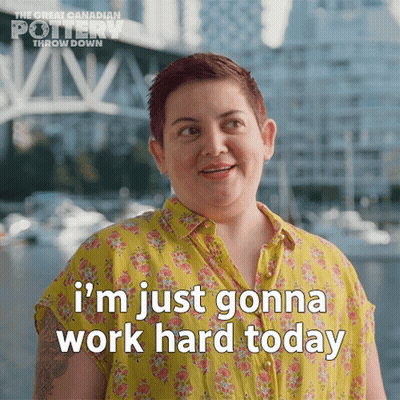 Woman In Yellow Says I'm Just Gonna Work Hard Today GIF