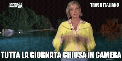 Woman In Yellow Shirt At Pool Trash Italiano GIF
