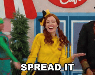 Woman In Yellow Shirt Dancing Saying Spread It GIF