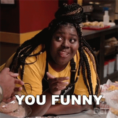 Woman In Yellow Shirt Holding Jar Says You Funny GIF