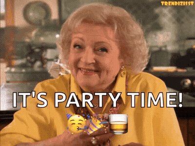 Woman In Yellow Shirt Holding Whiskey Says It's Party Time GIF