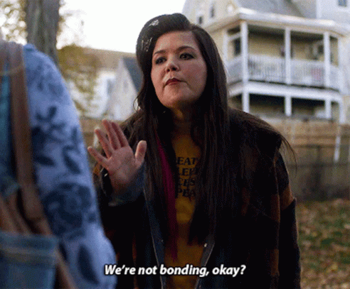 Woman In Yellow Shirt Saying We're Not Bonding Okay Talking To Another Woman GIF