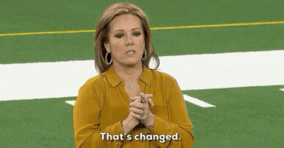 Woman In Yellow Shirt Says That's Changed On Football Field GIF