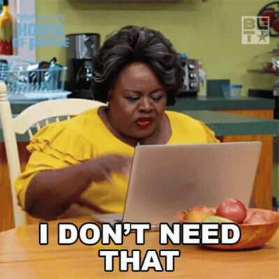 Woman In Yellow Shirt Using Laptop Says I Don't Need That GIF