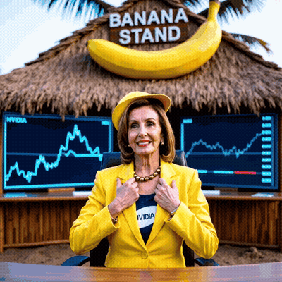 Woman In Yellow Suit At Banana Stand GIF
