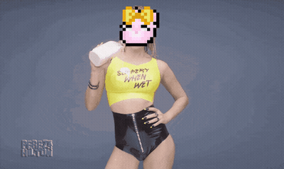 Woman In Yellow Tank Top Saying Strawberry Hen Wet GIF