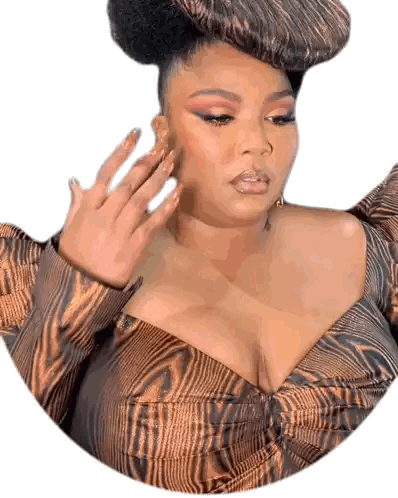 Woman In Zebra Print Dress Chin Touch Sticker