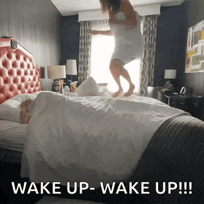 Woman Jumping On Bed Wake Up GIF