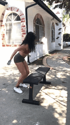 Woman Jumping On Bench Squats GIF