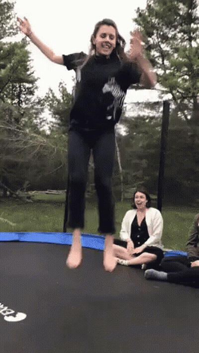 Woman Jumping On Trampoline, Another Watching GIF