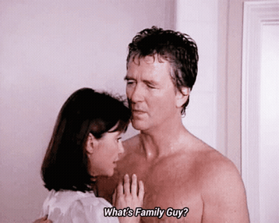 Woman Kissing Shirtless Man Asking Family Guy GIF